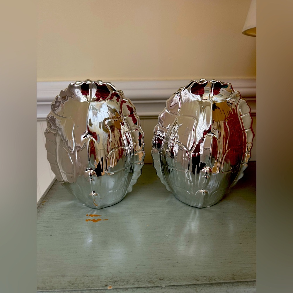 Pair of Silver Decorative Vases…turtle shell shaped